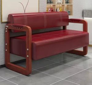 Asientos dobles de cuero de diseño europeo moderno, silla con marco de Metal dorado, juego de madera para salón de belleza, Hotel, área de espera, apartamento - Product Image 6