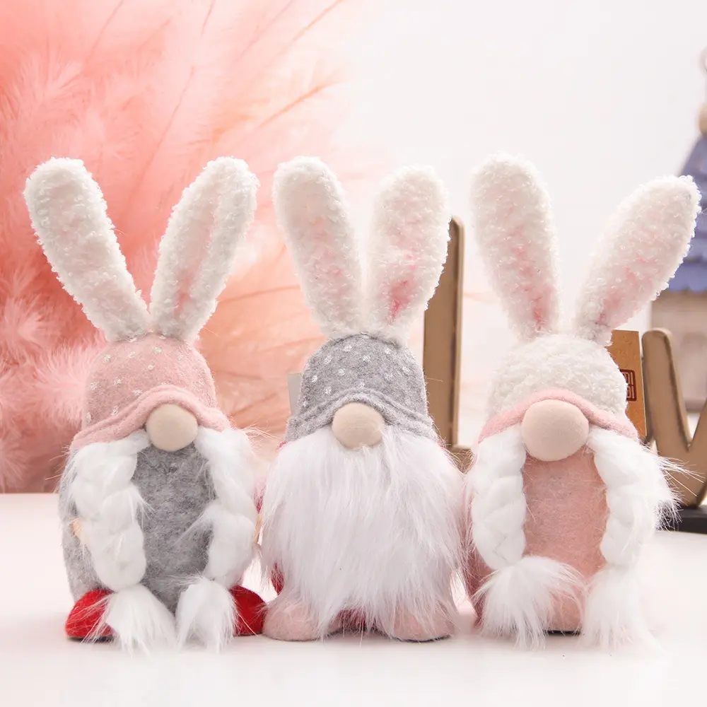 Felt Rabbit Home Decoration Easter Bunny Ornaments DIY Kids Toy Set With Lanyard
