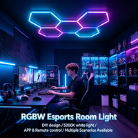 Lumière de salle d'e-sport hexagonale blanche 5000K RGBW, lumière LED modulaire DIY, application et télécommande, montage facile pour salle de jeu, utilisation domestique