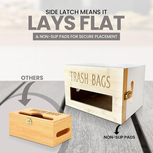 Bamboo Trash Bag <b>Storage</b> Box <b>Wall</b> <b>Mounted</b> Rectangle Punch Free Polished Finish - Product Image 3