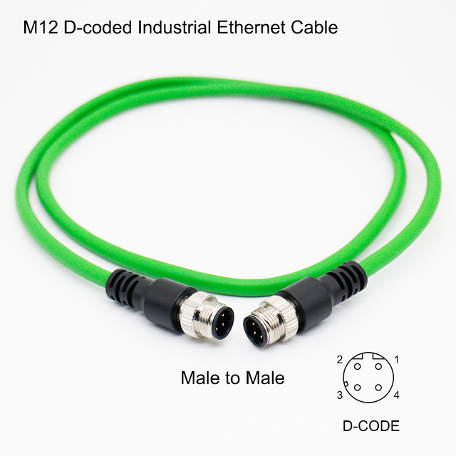 M12 4 Pin D-Coded Shielded Cable PVC PUR Custom Length 1M 2M 3M 5M 10M Industrial Ethernet Sensor Cable for Automation Equipment
