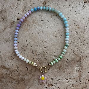 Collar de Mujer con Colgante de Piedras Naturales Coloridas, con Cierre de Presión Redondo de Acero Inoxidable Chapado en Oro de 18K - Product Image 6