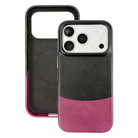 Étui de téléphone en cuir véritable exclusif et personnalisé - Protection intégrale antichoc magnétique bicolore pour iPhone 15-17 Pro