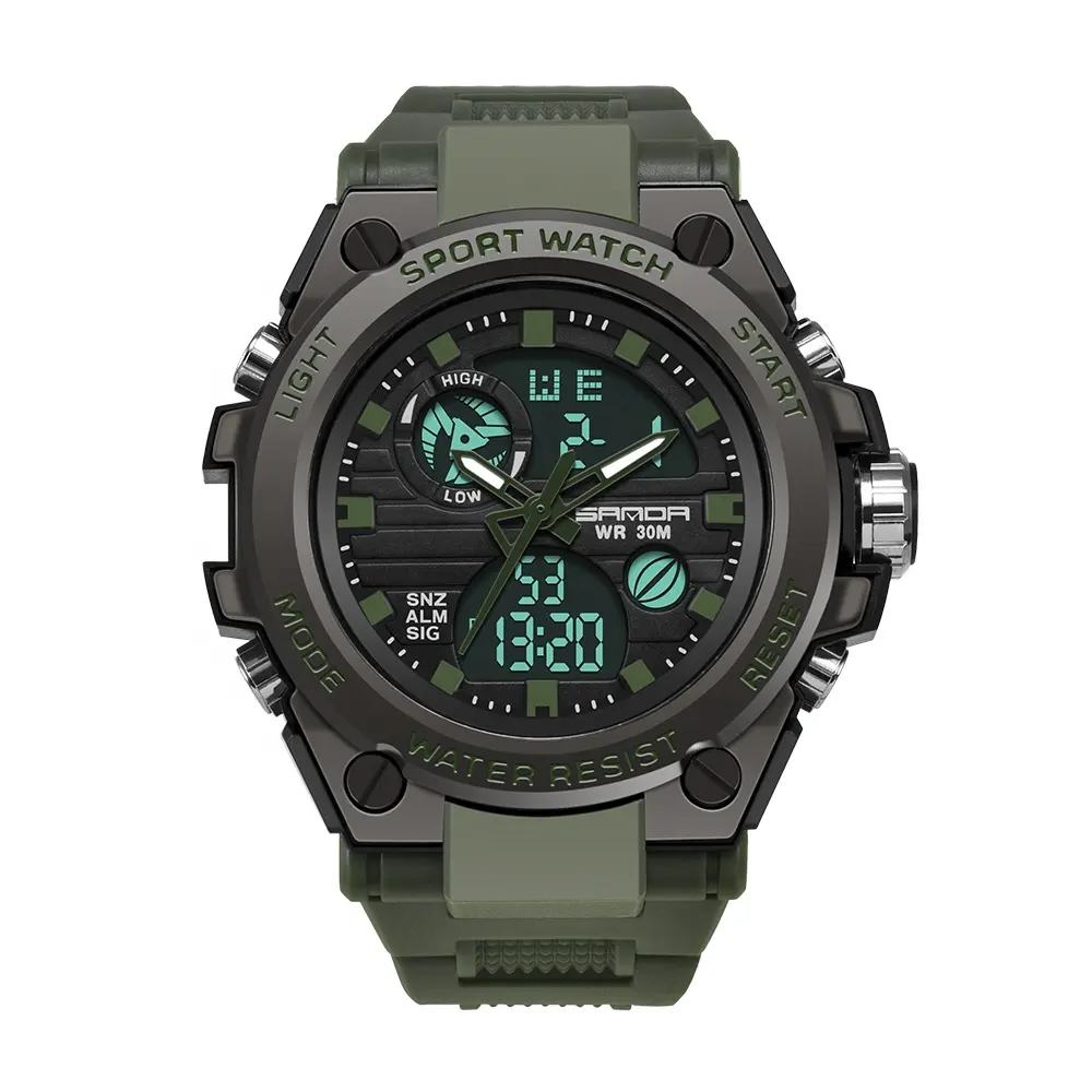 Green Rubber Strap Sports Watch LED And Quartz Movement 2022 Big Size Digital Watches For Men