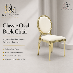 Silla de Recepción Redonda con Respaldo de Medallón Dorado de Acero Inoxidable y Cojín Blanco para Salones de Banquetes, Venta al Por Mayor - Product Image 1