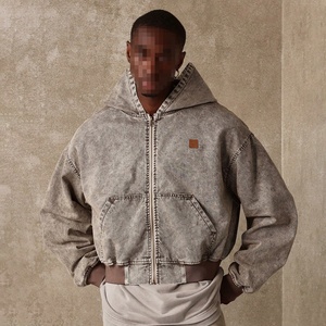 Jaquetas Bomber Masculinas de Lona Cropped com Capuz, Estilo Vintage Lavado, Casual Esportivo de Outono, da Fabricante de Vestuário Streetwear Premium Rainbow Spray - Product Image 2