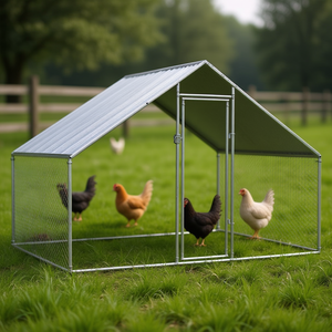 Recinto per Polli in Acciaio Zincato Argento 9x6.6x6.3 Piedi, Gabbia Esterna per Pollame Facile da Montare - Product Image 2