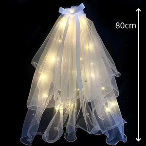 Velo da Sposa Luminoso con LED, Fiocco e Perle, Accessorio per Capelli che si Illumina al Buio per Feste di Matrimonio, Compleanno e Cosplay - Product Image 6