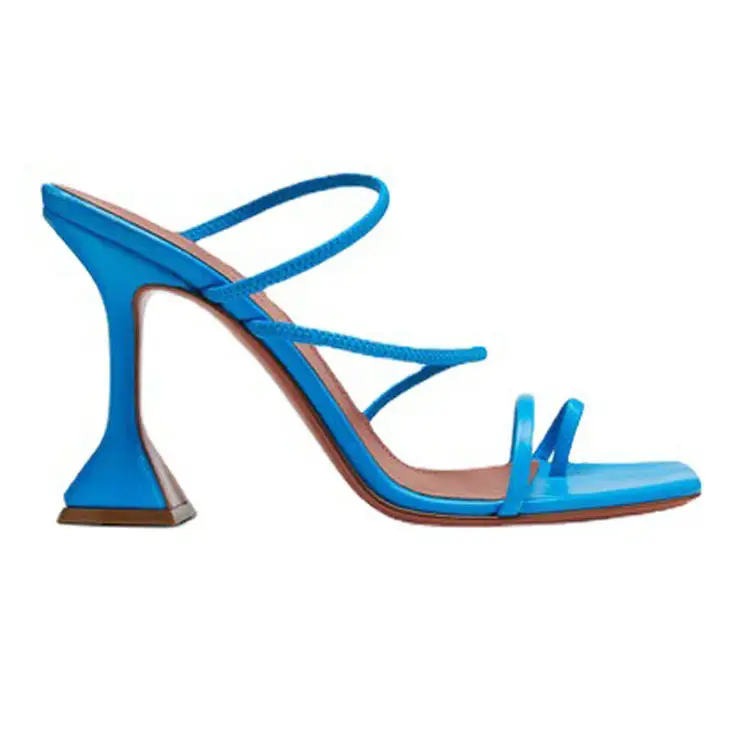 2023 nuevas sandalias azules de tacón alto para mujer, Europa y los Estados Unidos, Comercio Exterior 36-42, zapatos de mujer de cabeza cuadrada de gran tamaño