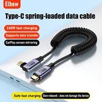 Câble USB-C à angle droit 240W 1M pour accessoires mobiles, 20 Gbit/s, 4K, rétractable à ressort, en cuivre pur et TPU, pour ordinateur, voiture et bureau
