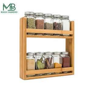 Wall mounted Bamboo Spice Rack 2 Tier Bamboo Countertop Spice Jar Rack Kitchen Storage Organizers Shelf