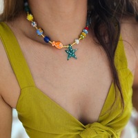 Nouvelle perle d'étoile de mer de verre et collier de perles mélangées surfeur coquille de mer perle de rocaille d'été grande étoile hippocampe tour de cou bijoux