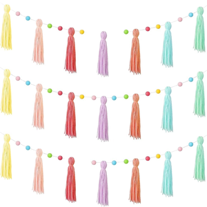Fatto a mano Boho macramè appeso decorazione da parete eco-friendly di cotone con nappa in legno di perline con bandiera di natale arcobaleno - Product Image 1