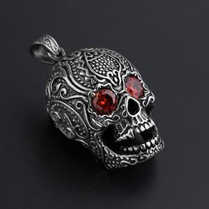 Collier pendentif crâne en acier inoxydable avec zircon, bijou effrayant style punk pour homme - Product Image 6