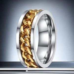 <span class=keywords><strong>Bague</strong></span> anti-stress en acier inoxydable noir style hip-hop, maillons cubains, inaltérable, pour hommes, tendance - Product Image 4