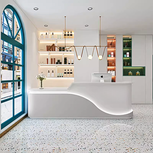 M2 Retail <strong>Pink</strong> Atlas Modern Minimalist Silver Front Counter Table With LED Stand up Reception Desk for <strong>Beauty</strong> <strong>Salon</strong> - Product Image 2