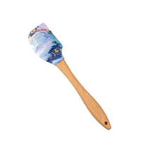 Spatule de cuisson en silicone résistant à la chaleur avec manche en bois naturel, multi-designs pour la préparation de gâteaux, pâtes et pâtisseries