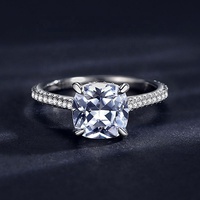 JZ1404 Bague de mariage de luxe en argent sterling 925 pour femmes, bague de fiançailles en diamant simulé taille coussin, bijoux
