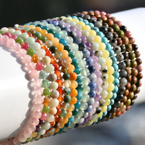 Pulsera clásica de piedra Natural de 4mm, pulsera de cuentas de <span class=keywords><strong>cuarzo</strong></span> rosa elástica para regalo de Diseño de Moda de verano Unisex - Product Image 2