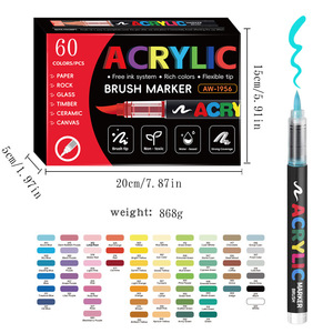 Marcadores <span class=keywords><strong>de</strong></span> Pintura Acrílica Borrables a Base <span class=keywords><strong>de</strong></span> <span class=keywords><strong>Agua</strong></span>, 60 Colores, Punta <span class=keywords><strong>de</strong></span> Pincel Suave, Plástico, Multisuperficie, <span class=keywords><strong>para</strong></span> <span class=keywords><strong>Pintar</strong></span> Rocas, Vidrio, Madera, Manualidades - Product Image 1