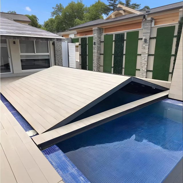 Water Crown Modern Type Folding Floor Automatic Deck Pool Cover Steel Structure Easy Install Automatic Pool Cover