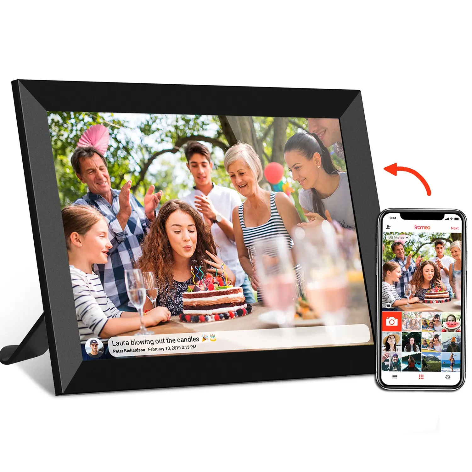 large stock Frameo app 10.1" Touch Screen Wall-Mountable Send Photos Video everywhere WiFi Cloud Digital Picture Frames