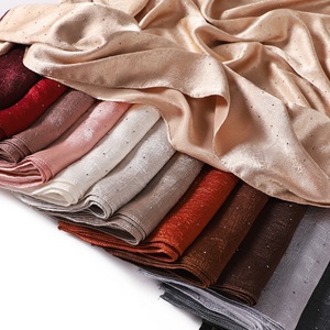 Luxury Starry Rhinestone Crinkle Satin Long Scarf, Solid Color Faux Silk Modest Muslim Hijab <b>Shawl</b> For Eid <b>Wedding</b> - Product Image 1