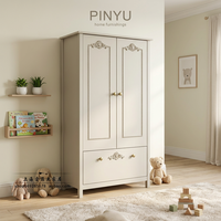 Armoire autoportante en verre style cottage avec 2 tiroirs pour chambre d'appartement, rangement intégré pour vêtements et jouets d'enfants