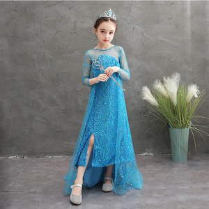 Abito da Principessa Elsa di Lusso con Paillettes in Poliestere per Bambine, Costume per <span class=keywords><strong>Cosplay</strong></span> - 2 Colori, Per Tutte le Stagioni, Feste di Compleanno e Halloween - Product Image 2