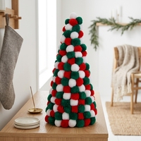 Décoration de Noël Mini Cône à Pompons Multicolore Rouge Vert Blanc pour Arbre de Noël, Idéal pour Salle de Classe, Crèche, Enfants