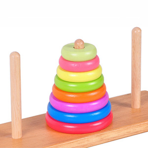 Çocuk eğitim Hanoi kulesi gökkuşağı daire renk biliş yapı taşları ahşap oyuncaklar boys 'yüzük eşleştirme için - Product Image 4