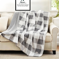 Couverture d'hiver ultra douce 100 % polyester tricotée réversible double face en sherpa, anti-boulochage, motif écossais gris, épaisse et moelleuse