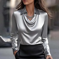 Chemise de travail à manches longues pour femme, couleur unie, automne-printemps, haut décontracté pour femme, chemisier