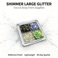 Palette de paillettes scintillantes écologiques 4 couleurs, grandes paillettes épaisses pour le maquillage du visage et du corps, idéale pour les festivals et les raves