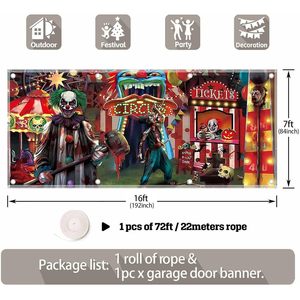 Decoración de pared, 1 pieza, cartel de puerta de garaje de circo malvado de Halloween, 16x7ft, carnaval espeluznante, fotografía de payaso, decoraciones de casa embrujada, fiesta - Product Image 5