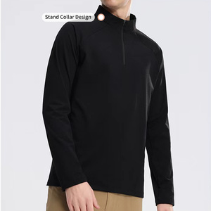 Bán Buôn Người Đàn Ông Của Nhanh Chóng Khô Chạy T-Shirts 100% Polyester Rắn Màu Sắc Đứng Cổ Áo Dài Tay Áo Nửa Zip Áo Thun Áo - Product Image 6