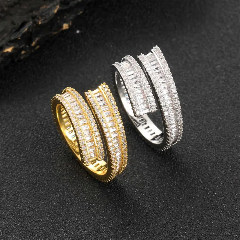 New Hip Hop Bling Iced Out Jewelry Real Gold Plated Copper Mosaic 5A Cubic Zirconia Stone Ring For Men