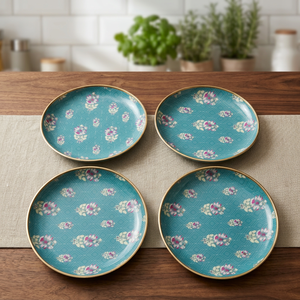 Elegant <b>Teal</b> Floral Pattern <b>Coaster</b> with Geometric Print and Golden Edge - Product Image 4