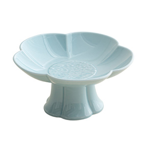 Plato de cerámica con forma de flor, de porcelana, con soporte alto para té, aperitivos, decoración para la sala de estar, plato para servir. - Product Image 5