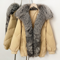 OFTBUY blanc canard doudoune dames hiver femmes court bouffant manteau femme réel renard col de fourrure lâche Vintage Parka vêtements d'extérieur