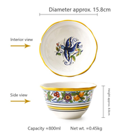Service de table en céramique majolique peinte à la main, 4 pièces, motif floral oiseau bleu, pour usage quotidien, service de fruits et de café, ensemble complet
