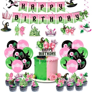 Nuevo estilo: Decoración de fiesta de cumpleaños de bruja mágica rosa y verde, accesorios, mantel, banderín colgante, plato de cena, adorno para tarta - Product Image 1