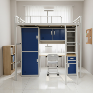 Cama Alta Versátil para Estudiantes <span class=keywords><strong>con</strong></span> <span class=keywords><strong>Escritorio</strong></span> <span class=keywords><strong>Debajo</strong></span> para Dormitorio, Cama de Metal Antioxidante <span class=keywords><strong>con</strong></span> Almacenamiento Personalizable y Sueño Confortable - Product Image 1