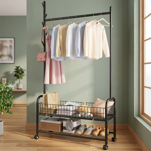Perchero de Metal Moderno con Ruedas, Estante de Almacenamiento de Dos Niveles para Sala de Estar, Tipo Vertical, Diseño Multifuncional - Product Image 5