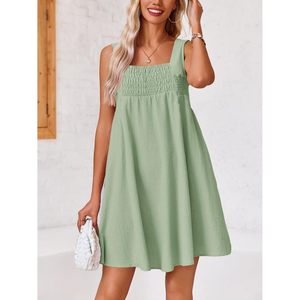 Fisoew Women's Summer Sleeveless Mini Dress Square Neck Elastic Waist Loose <b>Swing</b> Casual Dress - Product Image 5