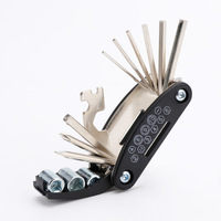 Outil de maintenance de vélo portable et pliable avec embouts de tournevis cruciforme et plat, clé hexagonale de 2-6 mm, douilles de 8/9/10 mm, clé à rayons 14GE