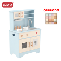 Set Permainan Dapur Kayu ELC Commiki Tahan Lama Bebas BPA Aksesoris Kulkas Mesin Cuci Piring Mesin Cuci