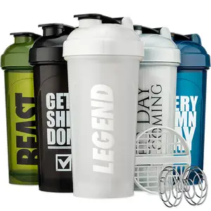 Grosir gelas pengocok Protein Logo kustom gelas pengocok olahraga 700ml botol air plastik bebas Bpa olahraga Fitness