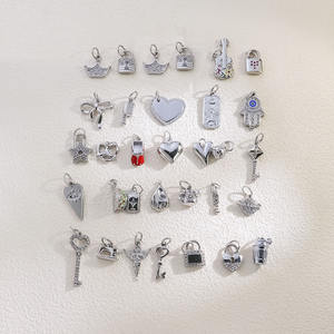 Dijes de Acero con Circonitas Incrustadas, <span class=keywords><strong>Serie</strong></span> Llave, Candado, Teléfono, Palma, Estrella, para Fabricación de Joyería DIY, Dijes de Acero Inoxidable al por Mayor - Product Image 1