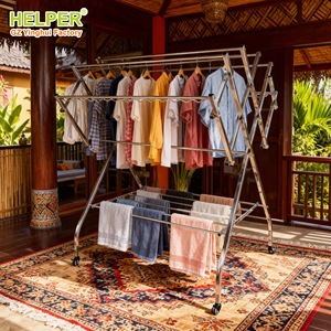 Helper Stainless Steel <b>Clothes</b> Drying <b>Rack</b> Floor Standing Folding Wing Shape Multi Pole Portable Balcony Use - Product Image 1